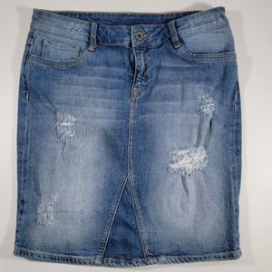 Mavi Jeans Denim Midi Skirt Size Large 31 X 19 Distressed Straight Five Pocket